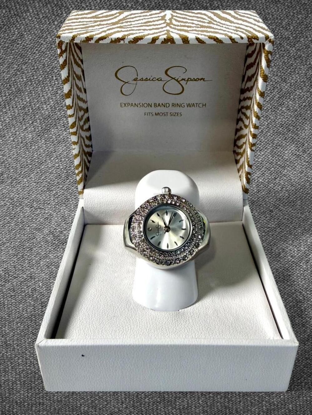 Jessica Simpson Silver Rhinestone Ring Watch NWT - Picture 2 of 8